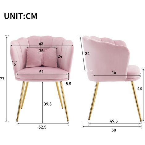 Chaises rembourrées en velours rose, lot de 6, avec pieds métalliques dorés HAVRYA (1/5)