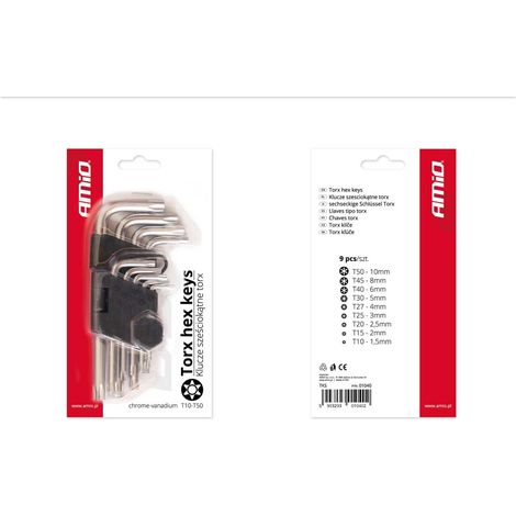 Clés Torx courtes CRV, 9 pièces, AMIO-01040
