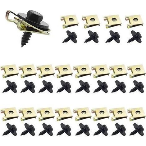 U-Clips et Vis Kit Universal Metal, Lot de 40 Écrous et Boulons pour Auto Clips de Fixation Voiture Kit, Vis et Ecrou Cage U-clip Voiture, U-Nuts Vis de Panneau de Porte de Voiture Clip Fixation (1/5)