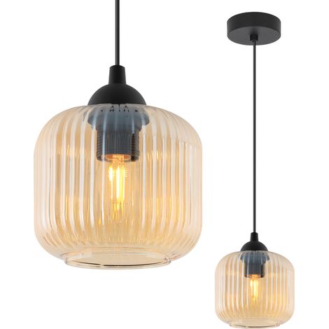 LAMPADA A SOSPENSIONE RIFFLE NERA 1 PARALUME CILINDRICO PIATTO COLOR MIELE E27 (1/5)