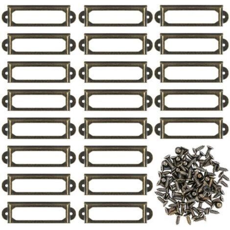 Set mit 50 Etikettenhaltern aus bronzefarbenem Metall – Maße: 5,9 x 1,7 cm – Inkl. 110 Schrauben zur Befestigung – Für Möbel und Regale