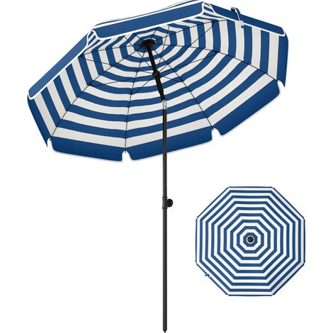 Outsunny 1.8 m Beach Umbrella Parasol with Sand Anchor, Tilt, Blue/White
