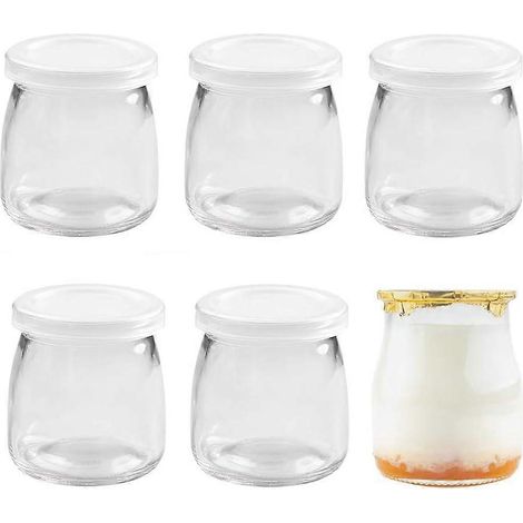 pots en verre de 200 ml pour pouding au yaourt avec couvercles en plastique, mini-pots, petites bouteilles en verre[NX] (1/5)