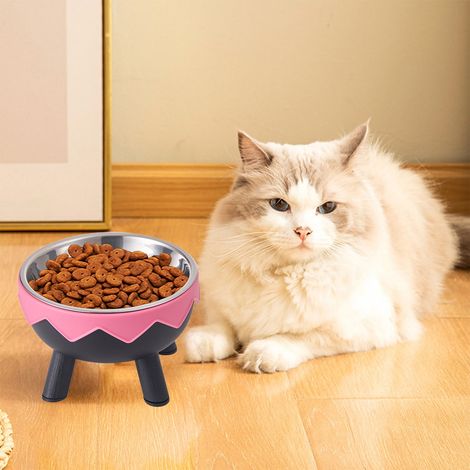 Gamelle haute pour chat, gamelle surélevée en acier inoxydable avec support élégant, 14,2 cm de large, idéale pour surélever la nourriture et l'eau des chats, chatons et chiots - noir (1/4)