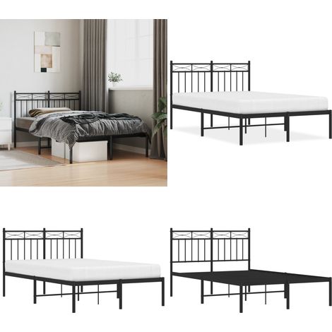 Cadre de lit métal sans matelas avec tête de lit noir 120x200cm - Cadre De Lit - Lit Double - Lit Metal - Lit Avec Têtedé Lit - Sommier - Home & Living (1/5)