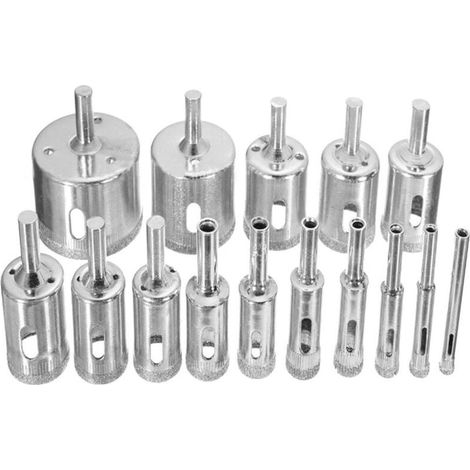 UlisemEnsemble de 15 scies cloches diamantées, 6-50 mm, outils d'extraction de noyau creux pour verre et carrelage, scie cloche pour verre, céramique et porcelaine (1/4)