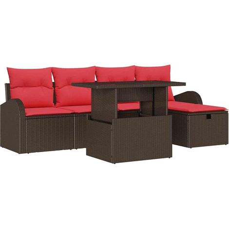 Garden Sofa Set with Cushion 6 pcs Brown Poly Rattan vidaXL