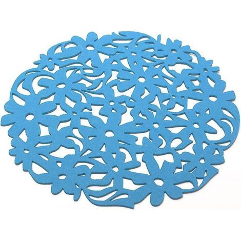 Round blue felt placemats, laser-cut floral pattern, 30 x 30 cm, for the kitchen (1/5)