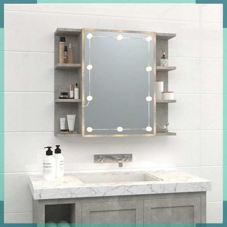Armoire à miroir - 808877 - Gris béton - Avec LED - 70 x 16,5 x 60 cm (1/5)
