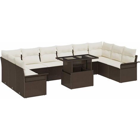 Sofa Set with Cushion 11 pcs Brown Poly Rattan vidaXL