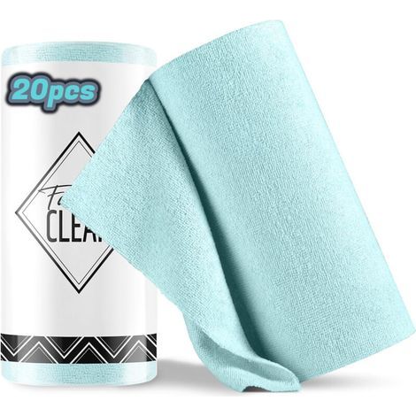 Chiffons en microfibre – 20 pièces par rouleau, chiffons en microfibre détachables, réutilisables et non pelucheux, 25 x 25 cm (bleu)