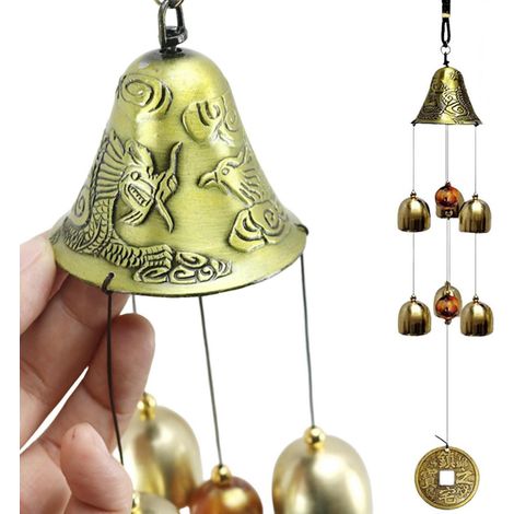 Windspiel Metall 46cm mit Münzanhänger, Feng Shui Glücksbringer, chinesische Glocke