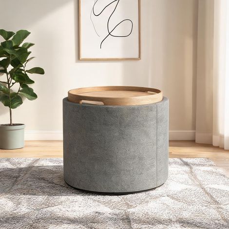 Pouf coloris gris en polyester MDF 56 x 56 x 42 cm (1/5)
