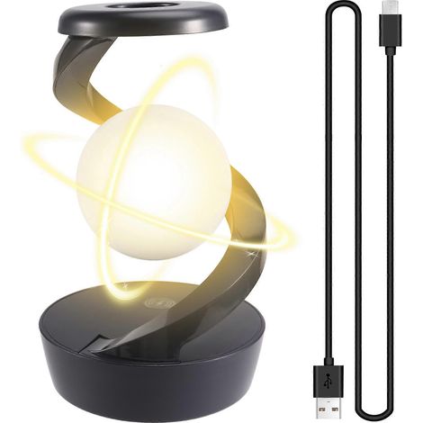 Veilleuse LED rotative à 360° avec chargeur sans fil, lampe de bureau sans fil, veilleuse LED rechargeable en lévitation, grise (1/5)