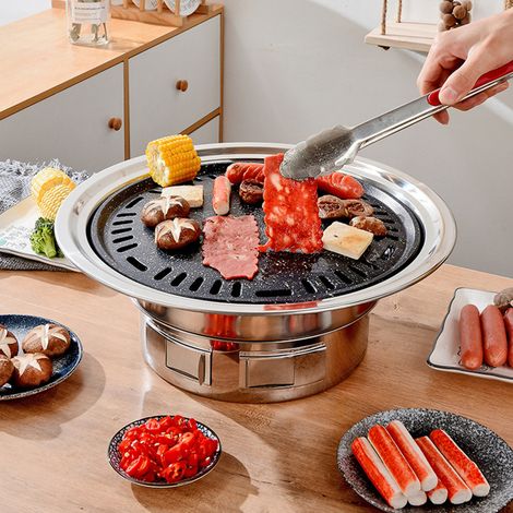 Barbecue coréen multifonctionnel de 33 cm (13 pouces) avec grille et plateau, idéal pour le camping, les pique-niques, la plage et les barbecues. (1/5)