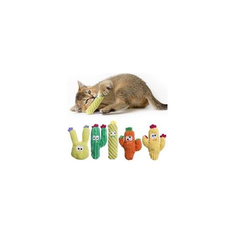 Kaktus-Katzenspielzeug für Wohnungskatzen, 100 % reine Bio-Katzenminze, ohne Baumwolle, interaktives Kätzchenspielzeug zur Linderung von Angstzuständen, weiches, niedliches Beiß- und Kauspielzeug, 5er