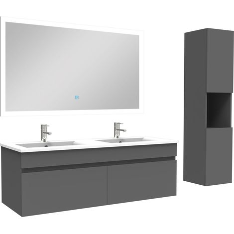 Ocean Ensemble meuble Salle de Bain 120cm avec vasque + colonne + miroir lumineux dimmable anthracite (1/5)