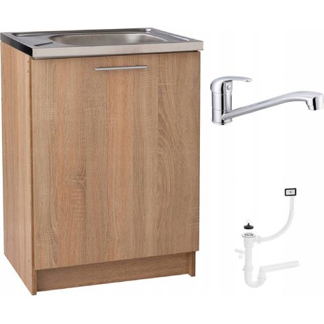 STAMAR  Küchenschrank 60 Slim - Sonoma - Praktisch und Geräumig - Mit Spülbecken Inklusive