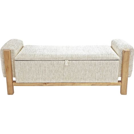Banc coffre naturel avec assise rembourrée et accoudoirs - beige chiné et bois naturel (1/3)