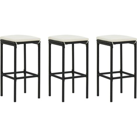 Lot de 3 Chaises de bar avec coussins Tabourets de bar - Tabouret Haut Noir Résine tressée BV191667 - BonneVie (1/5)