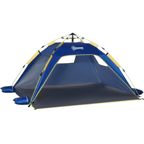 Tente de plage pop-up 1-2 personnes 2 accès 2 fenêtres avec sac de transport 220x173x120 cm bleu foncé