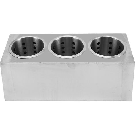 Porte-ustensiles de cuisine multifonctionnel, fond antidérapant, en acier inoxydable, seau de rangement pour couteaux et fourchettes, 3 trous (1/5)