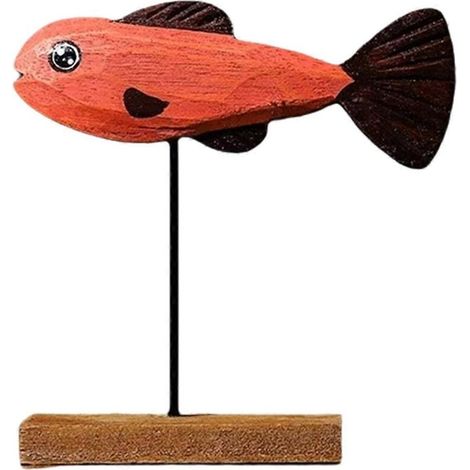 Statue de poisson en bois, décoration nordique pour la maison, sculpture de poisson, ornement A (1/5)