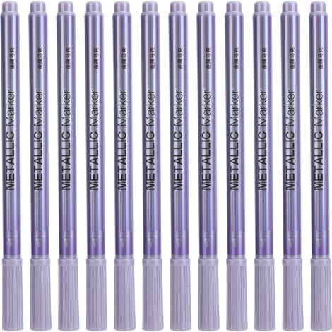 12Pcs Metallic Marker Paint Pen Single Color Permanent Ink Ultra Fine Point Tip Art SuppliesPurple (1/5)