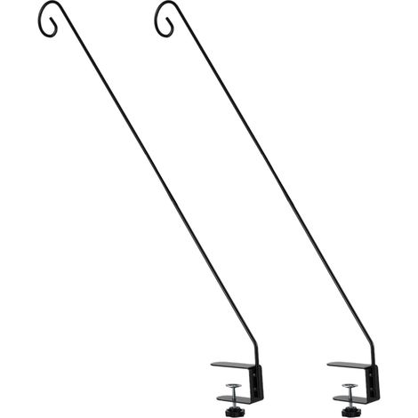 Lot de 2 crochets de balcon à fixation rapide 70 cm extensibles et réglables en métal noir anticorrosion pour suspensions oiseaux plantes fleurs et lanternes (1/5)