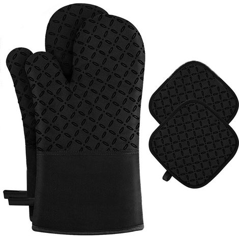Maniques Cuisine Gant Four Anti Chaleur Set, Étendu Gant de Cuisine, Noir (1/5)