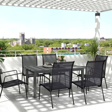 Table jardin aluminium extensible 160/220x90 cm gris antidérapante 6-8 personnes