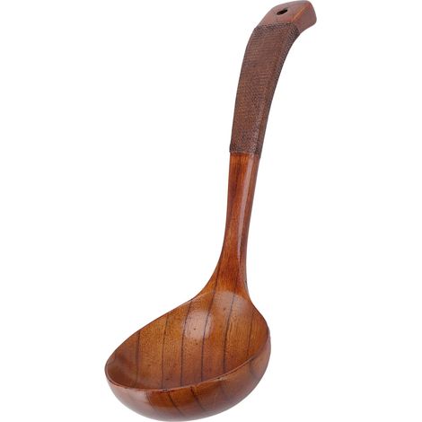 Cuillère de Cuisine Japonaise en Bois avec Long Manche Courbé pour Soupe et Préparations (1/5)