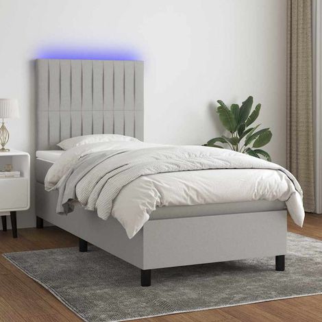 Cama box spring colchón y luces LED tela gris claro 80x200 cm (1/5)