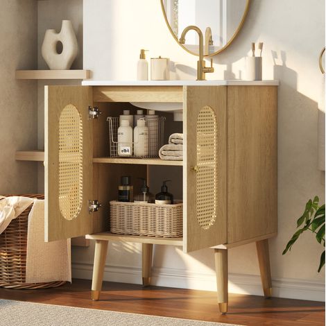 Mueble con lavabo de 61 cm, MDF, madera natural, OKMYHOME (1/5)