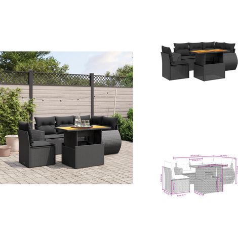 Salon de jardin 6 pcs avec coussins noir résine tressée - Salon De Jardin - Meuble Extérieur - Set Salon - Résine Tressée - Rotin Synthétique (1/3)