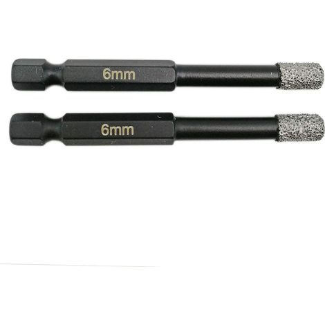 2 forets diamantés de 6 mm, brasés sous vide avec tige à réglage rapide pour le perçage à sec dans la maçonnerie de pierre (1/3)