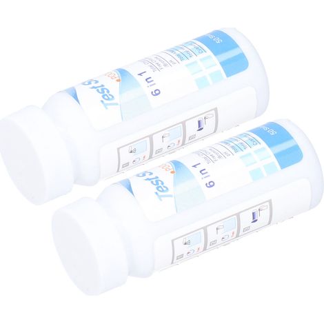 2 flacons/100 bandelettes de test de qualité d'eau pour piscine, bandelettes de test de pH, chlore, chlore/brome libre, valeur du pH, alcalinité, dureté, acide cyanurique, bandelettes de test multifon (1/5)
