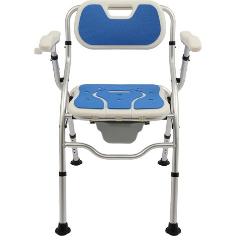 Chaise de douche réglable en hauteur pour personnes âgées, avec accoudoirs et dossier, commode, chaise de douche pliable, pour maison, maisons de retraite, foyers, Charge maximale : 150 kg, Bleu (1/5)