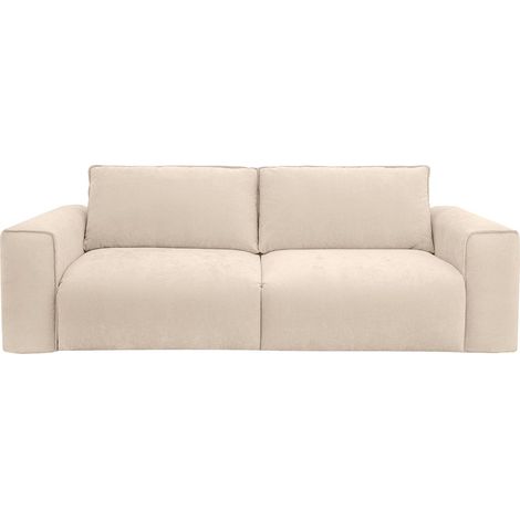 Canapé 3 places convertible express en tissu beige - Couchage 140 cm - Matelas 16 cm mémoire de forme POGLO (1/4)