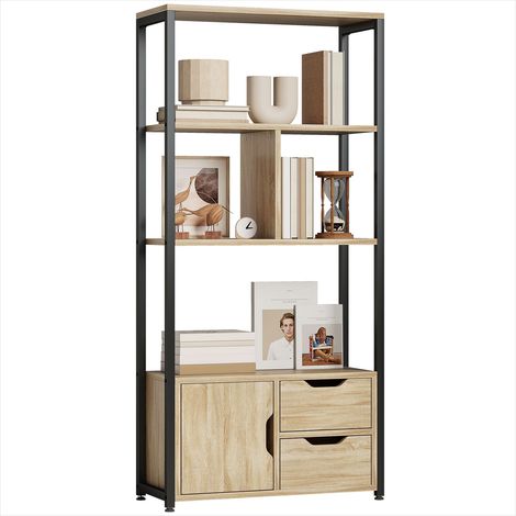 Bibliothèque 3 étagères 58 x 24 x 122 cm effet bois et acier noir (1/5)