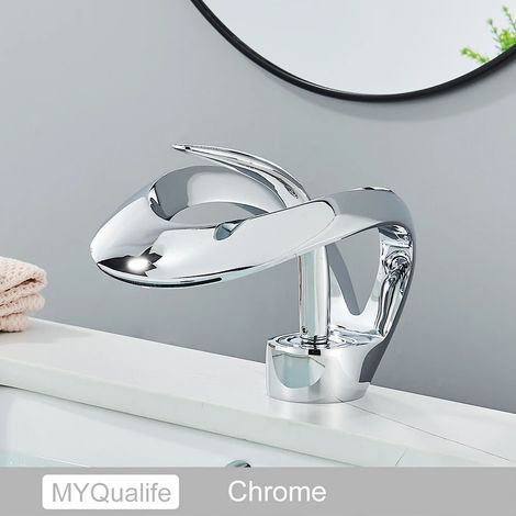 Robinet de lavabo (alliage de chrome), mitigeur de salle de bain, installation sur comptoir avec eau chaude et froide (1/2)