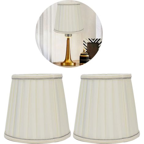 Lampenschirm aus Stoff, europäischer minimalistischer Stil, beige mit silbernem Rand, geeignet für Lampen mit E14-Schraubsockel, Stehlampen, Tischlampen, Pendelleuchten und Wandleuchten. (1/5)