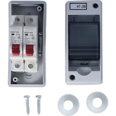 Boîtier Protection Distribution Disjoncteur IP65 ABS PC Rail DIN Montage Mural Intérieur Extérieur Boîte Étanche Électrique (16A 32A) (1/5)