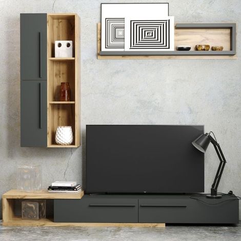 Mueble Salón Kalvados Roble Tahoe Y Antracita 210x38CM Industrial (1/2)