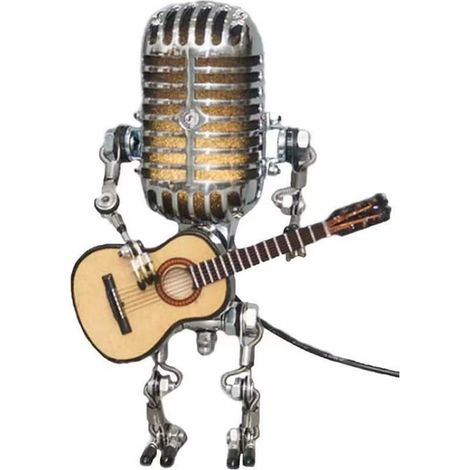 Lampe De Table Robot Microphone - Design Rétro En Métal - Lumière De Nuit - Compatible Ampoule Led - 1 Pièce