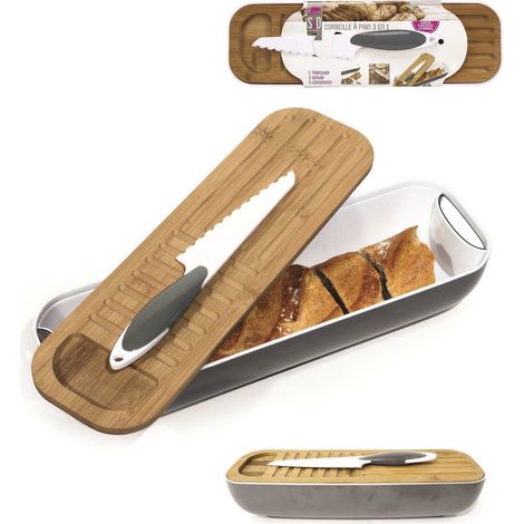 Set 3 in 1: tagliere, contenitore e coltello, grigio