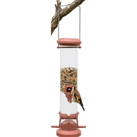 Mangeoire silo à graines, rouge terra, hauteur 44 cm pour oiseaux - zolux