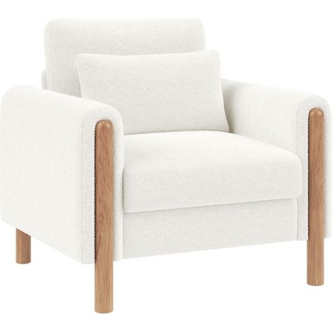 Moderne Armlehnenstuhl mit Dickem Kissen, Bequemer Einzel-Sessel mit Weicher Polsterung, Relaxsessel für Wohnzimmer, Büro oder Schlafzimmer, Komfortabler Sessel,White. (1/5)