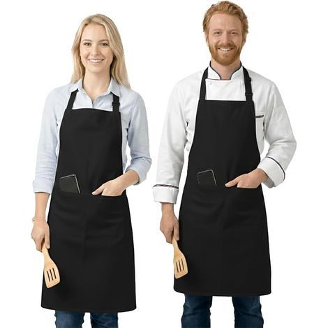 Tabliers réglables unisexes pour hommes et femmes – Tabliers de chef à 2 poches pour hommes et femmes (Pack of 2) (1/4)