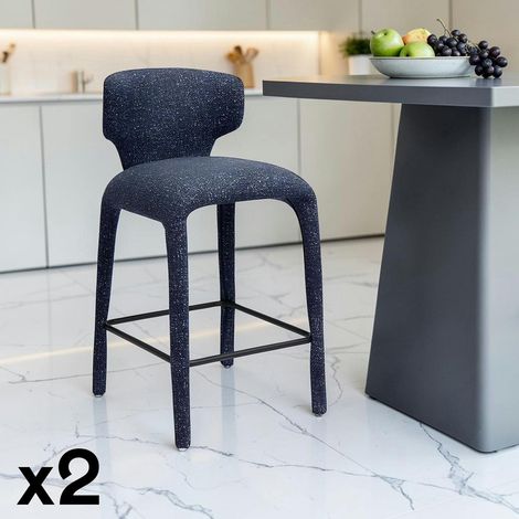 Tabouret de bar design en tissu bleu avec dossier (x2) TULSA (1/4)